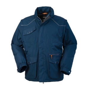 Giaccone da Uomo Professionale da Lavoro Invernale ed Impermeabile Con Maniche Staccabili in Colore Blu. Codice: HH633