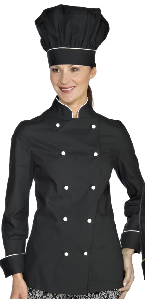GIACCA CUOCA CHEF DONNA LADY SUPER STRETCH NERO ISACCO MADE IN ITA WOMAN JACKET 