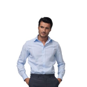 camicia uomo azzurra manica lunga cotone elasticizzato
