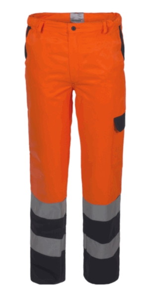 Pantalone ad Alta Visibilita Arancio/Blu Per Lavori Stradali Doppia Banda Rifrangente Ce EN471 Cat II^ Classe 2